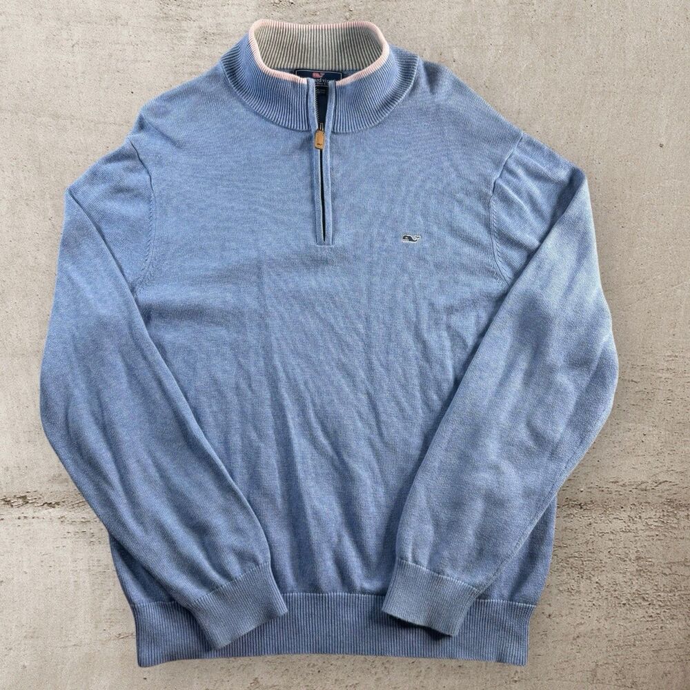 Vineyard Vines 1/4 Zip Sweatshirt Men’s Medium Blue Fleece Essentials Preppy - Picture 2 of 11
